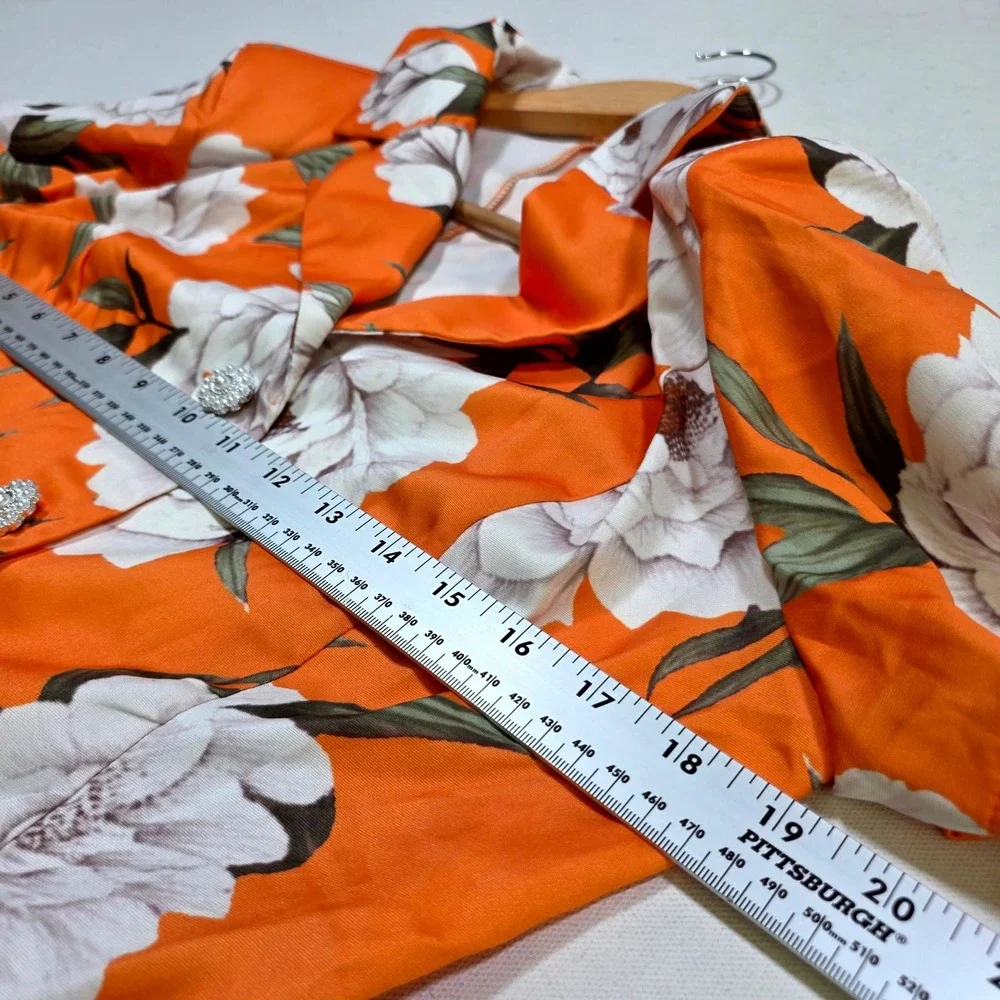 Skirt Set Womens Large Orange Floral Blazer Top Maxi Skirt 2 Piece Set